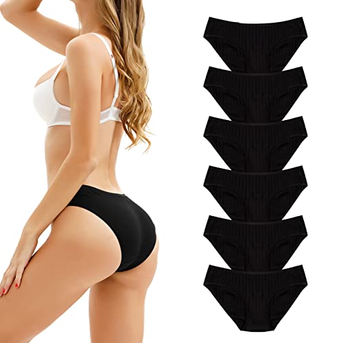 KNITLORD Unterhosen Damen Baumwolle, Stretch Mittel Taille Slips Weich Atmungsaktiv Bequeme Unterwäsche, Schwarz 6er Pack (L) von KNITLORD