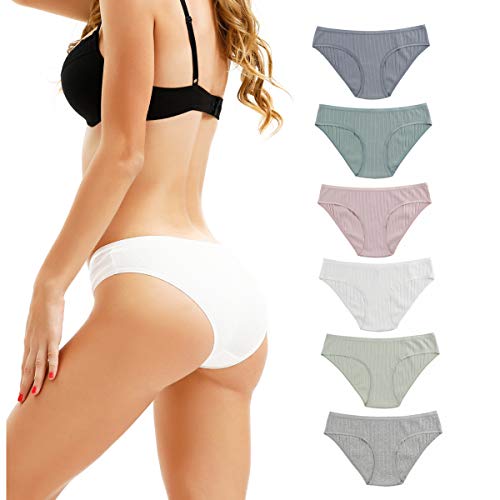 Knitlord Damen-Baumwoll-Unterhosen, elastische Bikinihöschen, bequem, gerippt, 6er-Pack - S - Assorted 6pk von KNITLORD