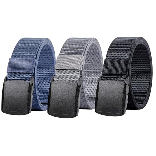KNNICE Gürtel Herren Arbeitsgürtel, Taktischer Gürtel 3,8cm Breite Nylon Unisex Canvas Gürtel Damen (3er Schwarz+Grau+Blau) von KNNICE