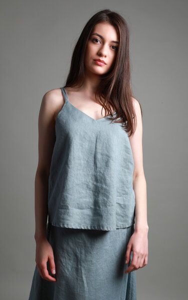 KNOTIUM INES Locker geschnittenes Leinen-Top mit V-Ausschnitt von KNOTIUM