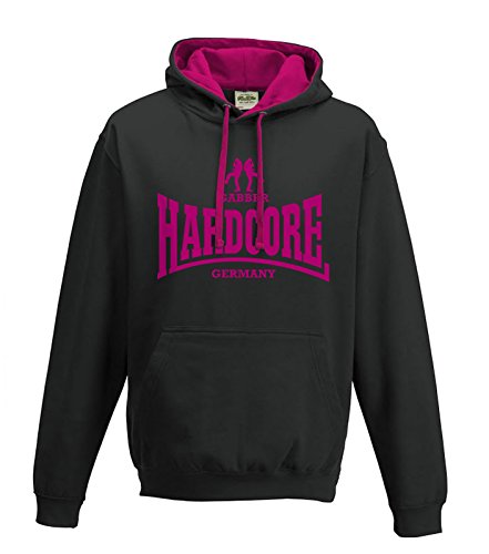 KNOW-MORE-STYLEZ Hooded Hardcore Gabber Germany College Varsity Kapuzenpulli Pulli Hoodie (L, Black/Pink) von KNOW-MORE-STYLEZ