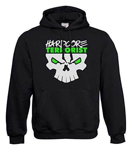 KNOW-MORE-STYLEZ Hooded Sweatshirt Hardcore Terrorist Brain Kapuzenpulli Pulli Hoodie (3XL, Schwarz/Neongrün) von KNOW-MORE-STYLEZ