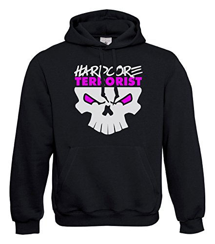 KNOW-MORE-STYLEZ Hooded Sweatshirt Hardcore Terrorist Brain Kapuzenpulli Pulli Hoodie (3XL, Schwarz/Neonpink) von KNOW-MORE-STYLEZ