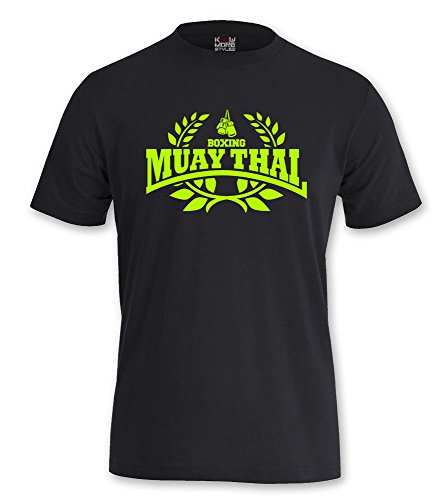KNOW-MORE-STYLEZ T-Shirt Muay Thai Boxing (L, Schwarz/Neongelb) von KNOW-MORE-STYLEZ