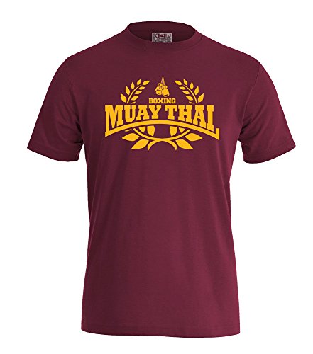 KNOW-MORE-STYLEZ T-Shirt Muay Thai Boxing (S, Bordeaux/Gelb) von KNOW-MORE-STYLEZ