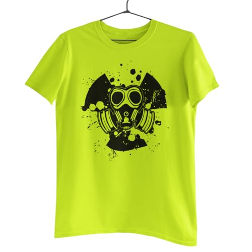 NEON T-Shirt Hardstyle Gasmask KOPFHÖRER Techno Electro DJ Deejay UV Schwarzlicht Disco (M) von KNOW-MORE-STYLEZ