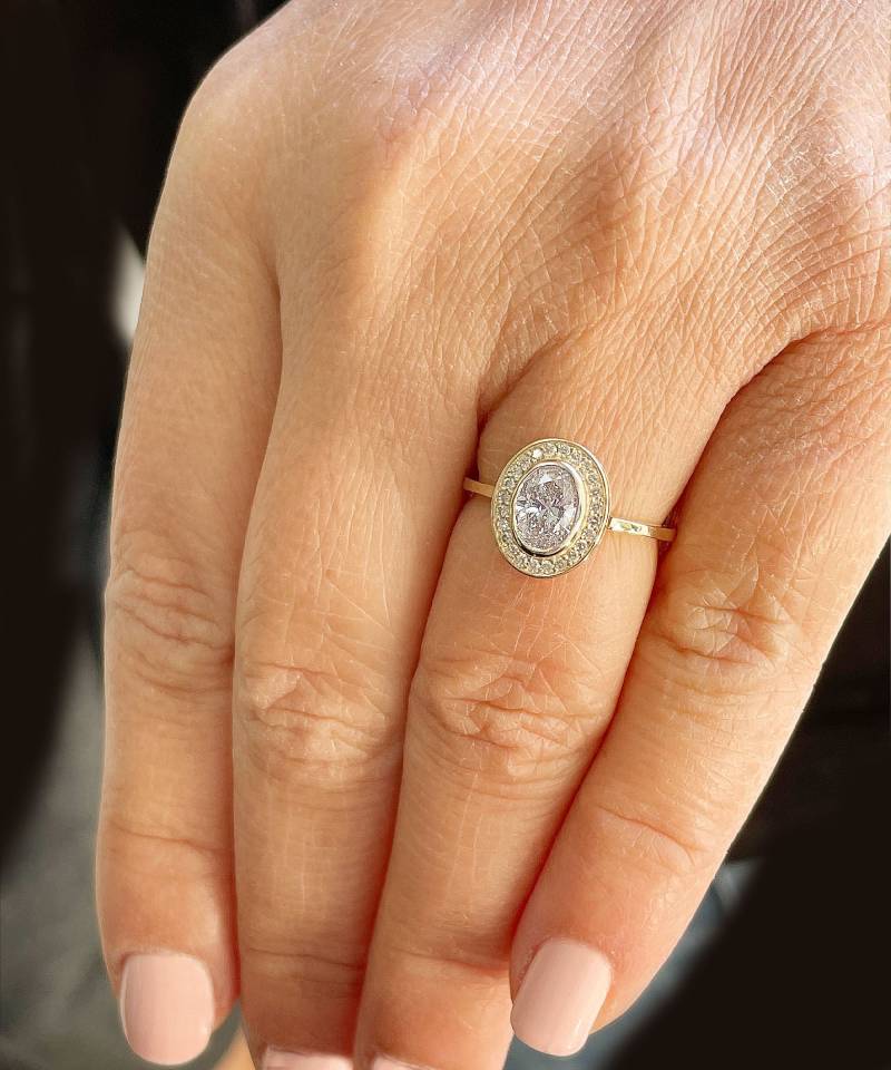 14K Gelbgold Oval Cut Und Rundschliff Natürliche Diamant Verlobungsring Lünette Set, Braut Vorschlag 1.20Ctw von KNRINC