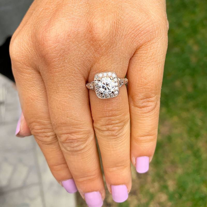 Gia Zertifiziert Runde Und Baguette Geschnitten Naturdiamant Verlobungsring Antik Stil Hochzeit Braut Prong Halo 14K Solid Rose Gold 1.55Ctw von KNRINC