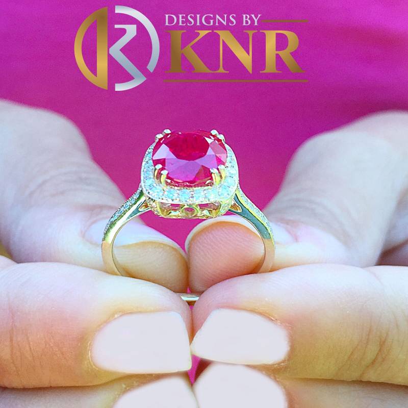 Runder Rubin Und Runde Schnittseiten Natürliche Diamanten Antik-Deco-Design 14K Solid Gelbgold Halo Filigree Stil Braut Ehering 2, 50Ct von KNRINC