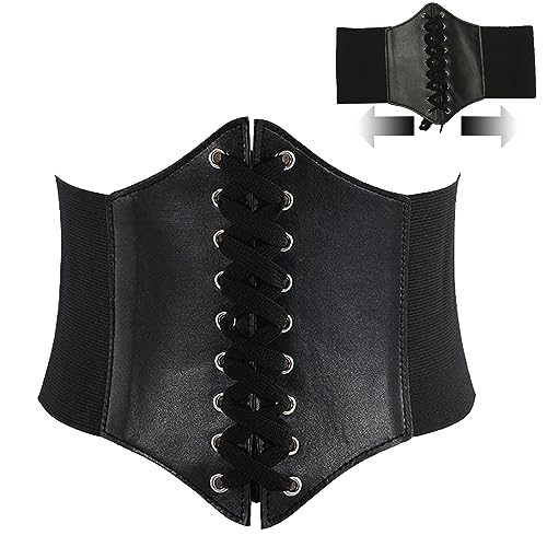 KOAHDE Damen-Korsettgürtel,Breiter Schnürgürtel für Damen,Elastischer Kostüm-Cinch-Taillengürtel,Breiter Schnürgürtel Korsett Elastische Taille Gürtel,Gebundener Waspie Taille Gürtel,Schwarz,1PC von KOAHDE