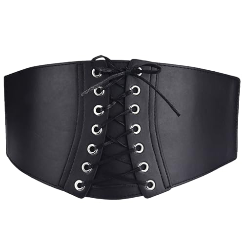 KOAHDE Damen Schnürkorsett Gürtel,Damen Elastischer Korsettgürtel,Hoher Taille Cinch Taillengürtel,Damen Leder Taillengürtel,Damen Elastisch Breites Band,Breiter Wickel Retro Damengürtel,Schwarz von KOAHDE