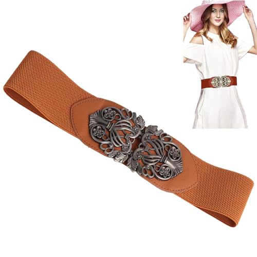 KOAHDE Elastische Retro Cinch Gürtel,Breite Retro Mode Cinch für Kleider,Damen Breiter Stretchy Cinch Gürtel,Damen Leder Breit Gürtel,Breiter Elastischer Taillengürtel für Frauen,Metall Schnalle von KOAHDE