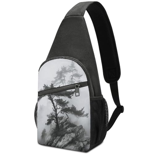 KOAYUBFC Crossbody-Tasche für Damen und Herren, Brusttasche, Tagesrucksack, Crossbody, Nebel, Berg, Kiefernbaum, Outdoor-Sport, geeignet zum Wandern, Laufen, Radfahren und Einkaufen KOAYUBFC Crossbody-Tasche für Damen und Herren, Brusttasche, Tagesrucksack, Crossbody, Nebel, Berg, Kiefernbaum, Outdoor-Sport, geeignet zum Wandern, Laufen, Radfahren und Einkaufen von KOAYUBFC