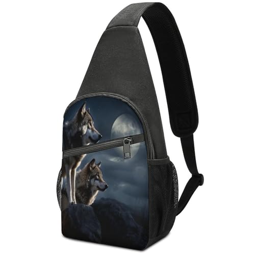KOAYUBFC Crossbody-Tasche für Damen und Herren, Brusttasche, Tagesrucksack, Crossbody, Wölfe im Mondlicht, Outdoor-Sport, Brusttasche, geeignet zum Wandern, Laufen, Radfahren und Einkaufen KOAYUBFC Crossbody-Tasche für Damen und Herren, Brusttasche, Tagesrucksack, Crossbody, Wölfe im Mondlicht, Outdoor-Sport, Brusttasche, geeignet zum Wandern, Laufen, Radfahren und Einkaufen von KOAYUBFC