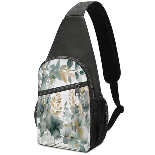 KOAYUBFC Crossbody-Tasche für Damen und Herren, Brusttasche, Tagesrucksack, Crossbody, goldfarbene und grüne Blätter, Outdoor-Sport, Brusttasche, geeignet zum Wandern, Laufen, Radfahren und Einkaufen KOAYUBFC Crossbody-Tasche für Damen und Herren, Brusttasche, Tagesrucksack, Crossbody, goldfarbene und grüne Blätter, Outdoor-Sport, Brusttasche, geeignet zum Wandern, Laufen, Radfahren und Einkaufen von KOAYUBFC