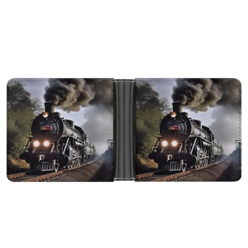 KOAYUBFC Schlanke Brieftasche, kompakt, faltbar, Dampfzug, Ledergeldbörsen, minimalistische Brieftaschen für Herren, mit Kreditkartenfach, Münzfach, Ausweisfenster, Unisex von KOAYUBFC