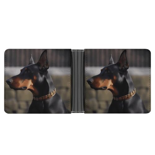 KOAYUBFC Schlanke Brieftasche, kompakt, faltbar, Dobermann, Ledergeldbörsen, minimalistische Geldbörsen für Herren, mit Kreditkartenfach, Münzfach, Ausweisfenster, Unisex von KOAYUBFC
