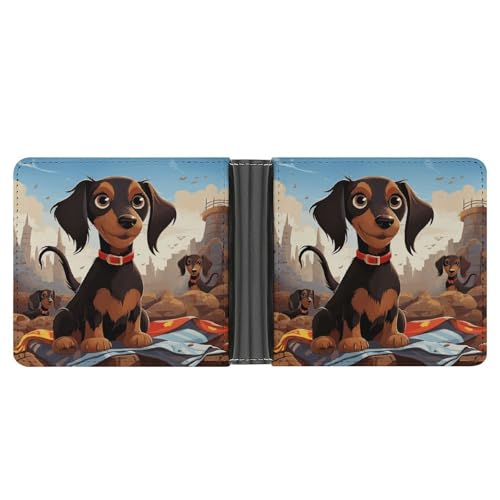 KOAYUBFC Schlanke Brieftasche, kompakt, faltbar, "I Love My Dog Dachshunds", Ledergeldbörsen, minimalistische Brieftaschen für Herren, mit Kreditkartenfach, Münzfach, Ausweisfenster, Unisex von KOAYUBFC