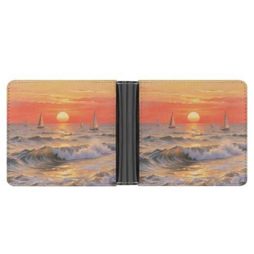 KOAYUBFC Schlanke Brieftasche, kompakt, faltbar, Sonnenaufgang auf See, Ledergeldbörsen, minimalistische Geldbörsen für Herren, mit Kreditkartenfach, Münzfach, Ausweisfenster, Unisex von KOAYUBFC