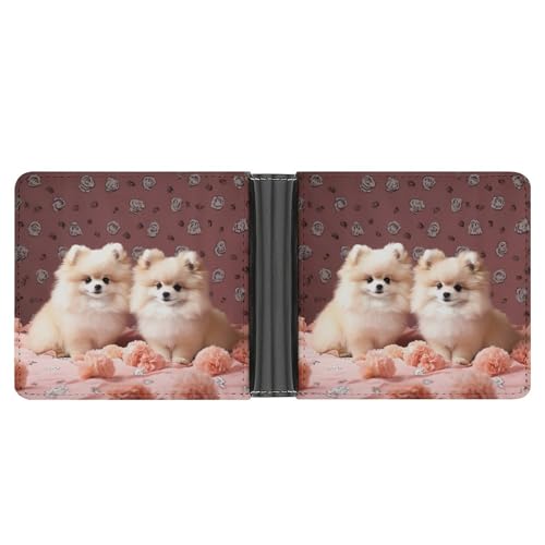 KOAYUBFC Schlanke Brieftasche, kompakt, faltbar, Zwergspitz, Welpen und Punkte, Ledergeldbörsen, minimalistische Geldbörsen für Herren, mit Kreditkartenfach, Leder-Münzschlitz, Ausweisfenster, Unisex von KOAYUBFC