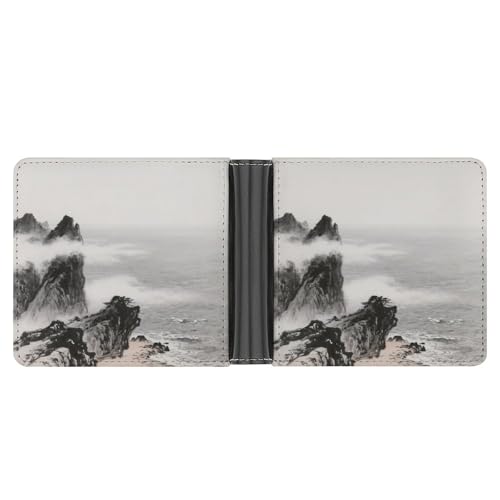 KOAYUBFC Schlanke Brieftasche, kompakt, faltbar, chinesische Tuschemalerei, Ledergeldbörsen, minimalistische Brieftaschen für Herren, mit Kreditkartenfach, Münzfach, Ausweisfenster, Unisex von KOAYUBFC