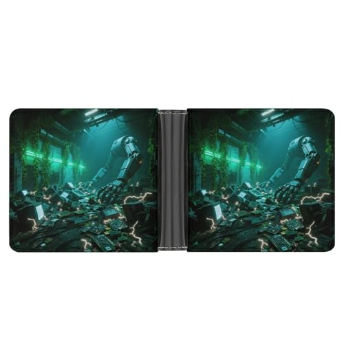 KOAYUBFC Schlanke Brieftasche, kompakt, faltbar, elektronischer Wreckage-Flor, Ledergeldbörsen, minimalistische Brieftaschen für Herren, mit Kreditkartenfach, Leder-Münzschlitz, Ausweisfenster, Unisex von KOAYUBFC