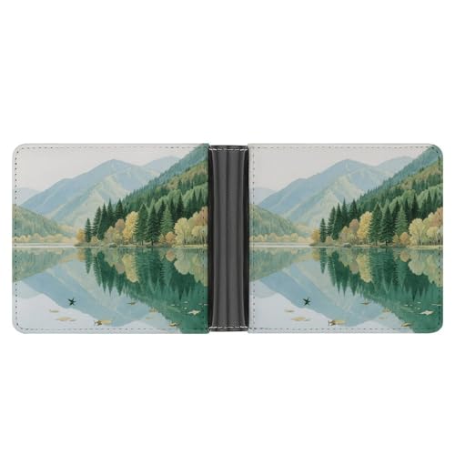 KOAYUBFC Schlanke Brieftasche, kompakt, faltbar, leiser Bergsee, Ledergeldbörse, minimalistische Geldbörsen für Herren, mit Kreditkartenfach, Münzfach, Ausweisfenster, Unisex von KOAYUBFC
