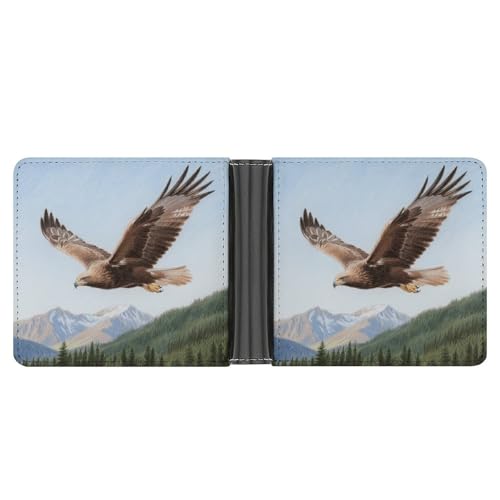 KOAYUBFC Schlanke Brieftasche, kompakt, faltbares Portemonnaie, Motiv: Der Adler verbreitet seine Flügel, minimalistische Geldbörsen für Herren, mit Kreditkartenfach, Leder, Münzfach, Ausweisfenster von KOAYUBFC