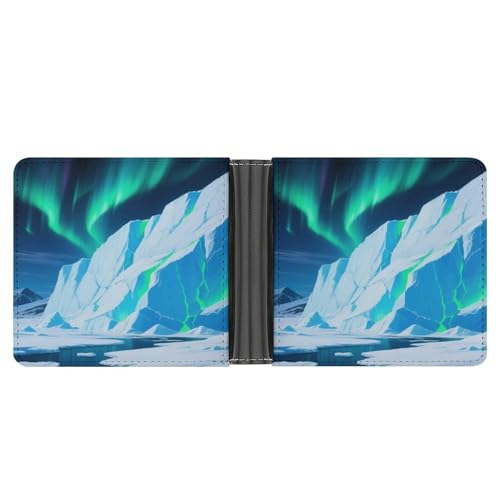 KOAYUBFC Schlanke Brieftasche, kompakte, faltbare Geldbörse, Motiv: Die verträumte Szene des Gletschers, Ledergeldbörsen, minimalistische Geldbörsen für Herren, mit Kreditkartenfach, Leder-Münzschlitz von KOAYUBFC