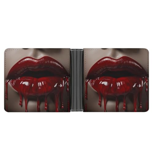 KOAYUBFC Schlanke Brieftasche, kompakte Faltbörse, rote Lippen, Ledergeldbörsen, minimalistische Brieftaschen für Herren, mit Kreditkartenfach, Münzfach, Ausweisfenster, Unisex von KOAYUBFC