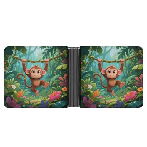 KOAYUBFC Schlanke Geldbörse, kompakt, faltbar, Affen, die auf Weinreben spielen, Ledergeldbörsen, minimalistische Geldbörsen für Herren, mit Kreditkartenfach, Leder-Münzschlitz, Ausweisfenster, Unisex von KOAYUBFC