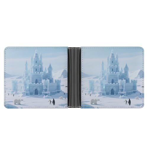 KOAYUBFC Schlanke Geldbörse, kompakt, faltbar, Eis- und Schneeschloss, Eisfeld, Ledergeldbörsen, minimalistische Geldbörsen für Herren, mit Kreditkartenfach, Münzfach, Ausweisfenster, Unisex von KOAYUBFC