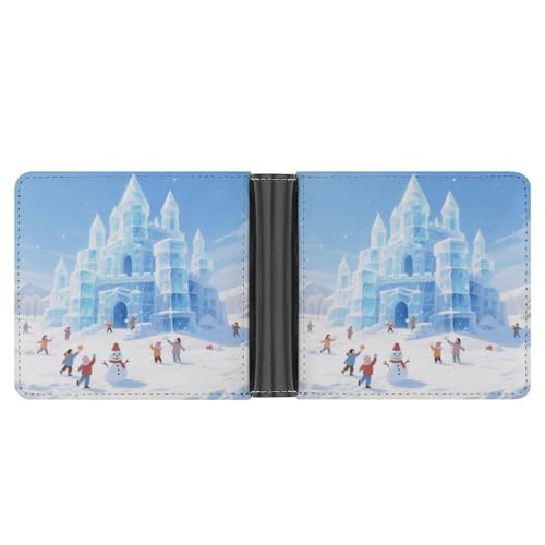 KOAYUBFC Schlanke Geldbörse, kompakt, faltbar, Eisschloss, Ledergeldbörsen, minimalistische Geldbörsen für Herren, mit Kreditkartenfach, Münzfach, Ausweisfenster, Unisex von KOAYUBFC