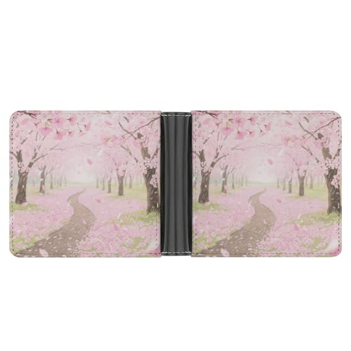 KOAYUBFC Schlanke Geldbörse, kompakt, faltbar, Kirschblütenwald im Frühjahr, Ledergeldbörsen, minimalistische Geldbörsen für Herren, mit Kreditkartenfach, Münzfach, Ausweisfenster, Unisex von KOAYUBFC