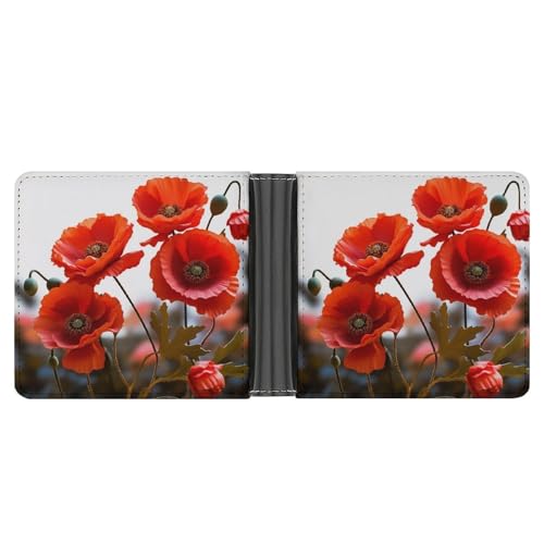 KOAYUBFC Schlanke Geldbörse, kompakt, faltbar, Mohnblumen, lebendige Blütenblätter, Ledergeldbörsen, minimalistische Geldbörsen für Herren, mit Kreditkartenfach, Münzfach, Ausweisfenster, Unisex von KOAYUBFC