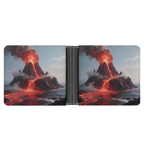 KOAYUBFC Schlanke Geldbörse, kompakt, faltbar, Motiv: Hot Volcanic Island, Ledergeldbörsen, minimalistische Geldbörsen für Herren, mit Kreditkartenfach, Münzfach, Ausweisfenster, Unisex von KOAYUBFC