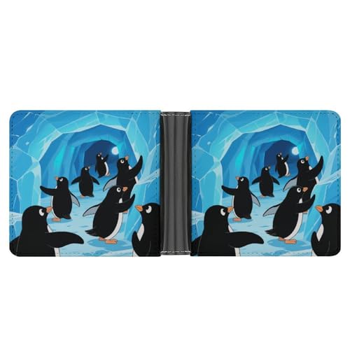 KOAYUBFC Schlanke Geldbörse, kompakt, faltbar, Pinguin auf Abenteuer, Ledergeldbörsen, minimalistische Geldbörsen für Herren, mit Kreditkartenfach, Münzfach, Ausweisfenster, Unisex von KOAYUBFC
