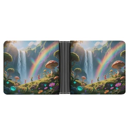 KOAYUBFC Schlanke Geldbörse, kompakt, faltbar, Regenbogenfarben, Wasserfall-Tal, Ledergeldbörsen, minimalistische Geldbörsen für Herren, mit Kreditkartenfach, Leder-Münzschlitz, Ausweisfenster, Unisex von KOAYUBFC