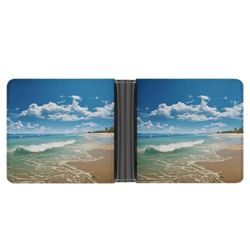 KOAYUBFC Schlanke Geldbörse, kompakt, faltbar, Sandstrand, Ledergeldbörsen, minimalistische Geldbörsen für Herren, mit Kreditkartenfach, Münzfach, Ausweisfenster, Unisex von KOAYUBFC