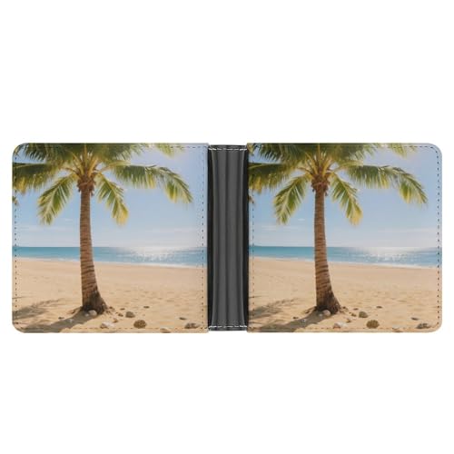 KOAYUBFC Schlanke Geldbörse, kompakt, faltbar, Strand, Kokosnussbäume, Ledergeldbörsen, minimalistische Geldbörsen für Herren, mit Kreditkartenfach, Münzfach, Ausweisfenster, Unisex von KOAYUBFC