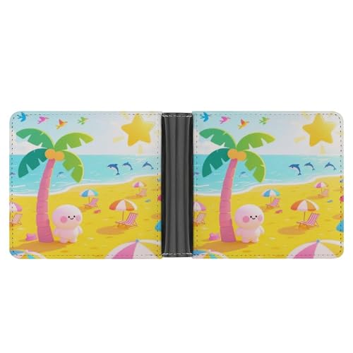 KOAYUBFC Schlanke Geldbörse, kompakt, faltbar, Strand, Kokosnussbäume, Ledergeldbörsen, minimalistische Geldbörsen für Herren, mit Kreditkartenfach, Münzfach, Ausweisfenster, Unisex von KOAYUBFC