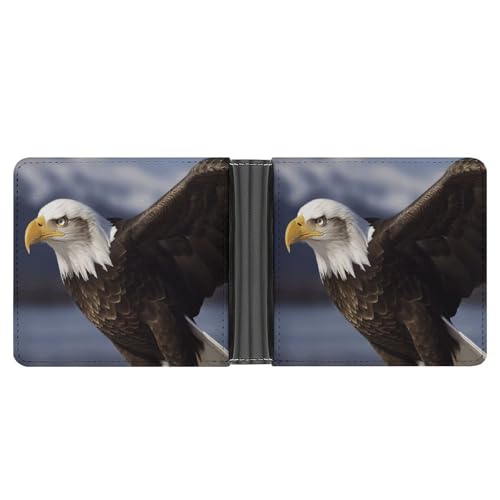 KOAYUBFC Schlanke Geldbörse, kompakt, faltbar, Tiere, Weißkopfseeadler, Ledergeldbörsen, minimalistische Geldbörsen für Herren, mit Kreditkartenfach, Münzfach, Ausweisfenster, Unisex von KOAYUBFC