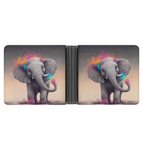 KOAYUBFC Schlanke Geldbörse, kompakt, faltbar, Tiermotiv, Cartoon-Elefant, Ledergeldbörsen, minimalistische Brieftaschen für Herren, mit Kreditkartenfach, Münzfach, Ausweisfenster, Unisex von KOAYUBFC