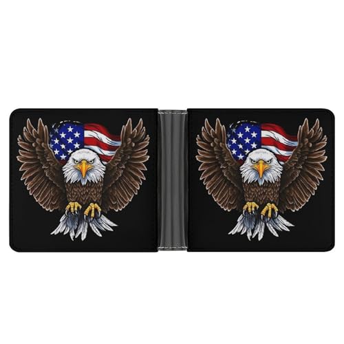 KOAYUBFC Schlanke Geldbörse, kompakt, faltbar, USA-Flagge, patriotischer Adler, minimalistische Geldbörsen für Herren, mit Kreditkartenfach, Leder, Münzfach, Ausweisfenster, Unisex von KOAYUBFC