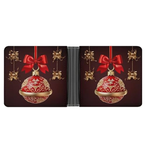 KOAYUBFC Schlanke Geldbörse, kompakt, faltbar, Weihnachtsball, goldene Glocke, Ledergeldbörsen, minimalistische Brieftaschen für Herren, mit Kreditkartenfach, Leder-Münzschlitz, Ausweisfenster, Unisex von KOAYUBFC