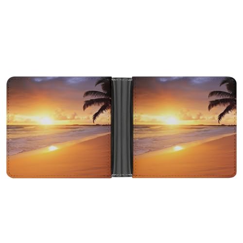 KOAYUBFC Schlanke Geldbörse, kompakt, faltbar, tropischer Strand, Sonnenuntergang, Ledergeldbörsen, minimalistische Geldbörsen für Herren, mit Kreditkartenfach, Münzfach, Ausweisfenster, Unisex von KOAYUBFC