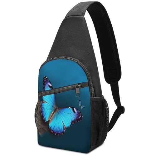 KOAYUBFC Umhängetasche Sling Rucksack Casual Pouch Asgens Crossbody Sport Brusttaschen Schöne blaue Schmetterling taktische Brusttasche geeignet zum Wandern Radfahren Laufen Einkaufen und mehr Unisex von KOAYUBFC