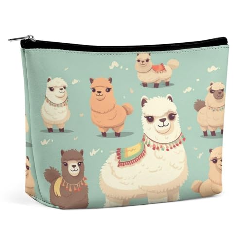 Wasserdichte Reise-Make-up-Tasche, Organizer, PU-Leder, Alpakas-Kosmetiktasche, kleiner Kulturbeutel, niedlich, tragbare Reißverschlusstasche für Damen und Herren, Reisezubehör Wasserdichte Reise-Make-up-Tasche, Organizer, PU-Leder, Alpakas-Kosmetiktasche, kleiner Kulturbeutel, niedlich, tragbare Reißverschlusstasche für Damen und Herren, Reisezubehör von KOAYUBFC
