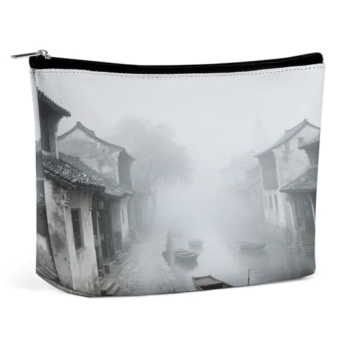 Wasserdichte Reise-Make-up-Tasche, Organizer, PU-Leder, Antikstadt am Morgen, Kosmetiktasche, kleiner Kulturbeutel, niedlich, tragbare Reißverschlusstasche für Damen und Herren, Reisezubehör Wasserdichte Reise-Make-up-Tasche, Organizer, PU-Leder, Antikstadt am Morgen, Kosmetiktasche, kleiner Kulturbeutel, niedlich, tragbare Reißverschlusstasche für Damen und Herren, Reisezubehör von KOAYUBFC