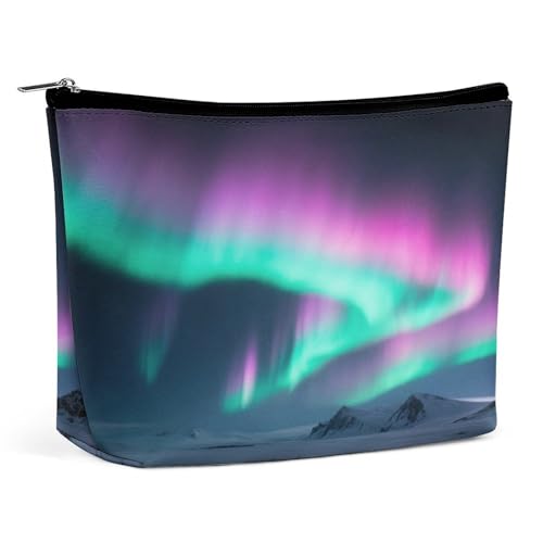 Wasserdichte Reise-Make-up-Tasche, Organizer, PU-Leder, Aurora-Kosmetiktasche, kleiner Kulturbeutel, niedlich, tragbare Reißverschlusstasche für Damen und Herren, Reisezubehör von KOAYUBFC